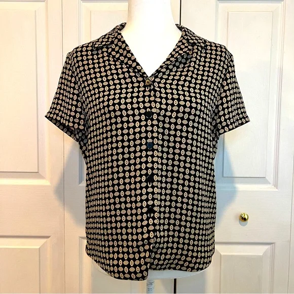 🍋 Josephine Chaus Black and Tan Lined Short Sleeve Blouse Top - Size 8 - Picture 1 of 5